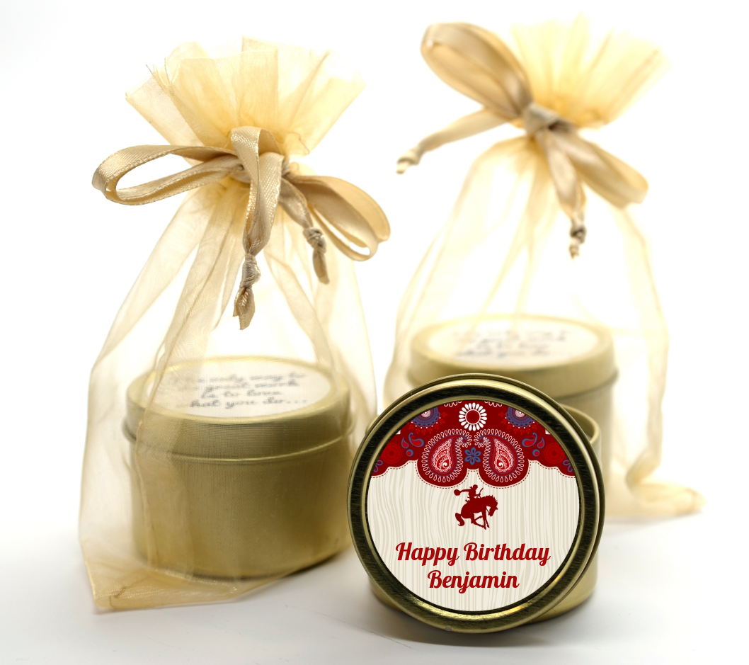 Cowboy Rider - Birthday Party Gold Tin Candle Favors
