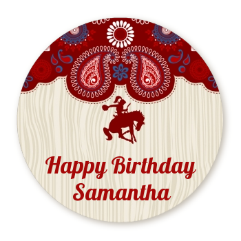 Cowgirl Rider - Round Personalized Birthday Party Sticker Labels