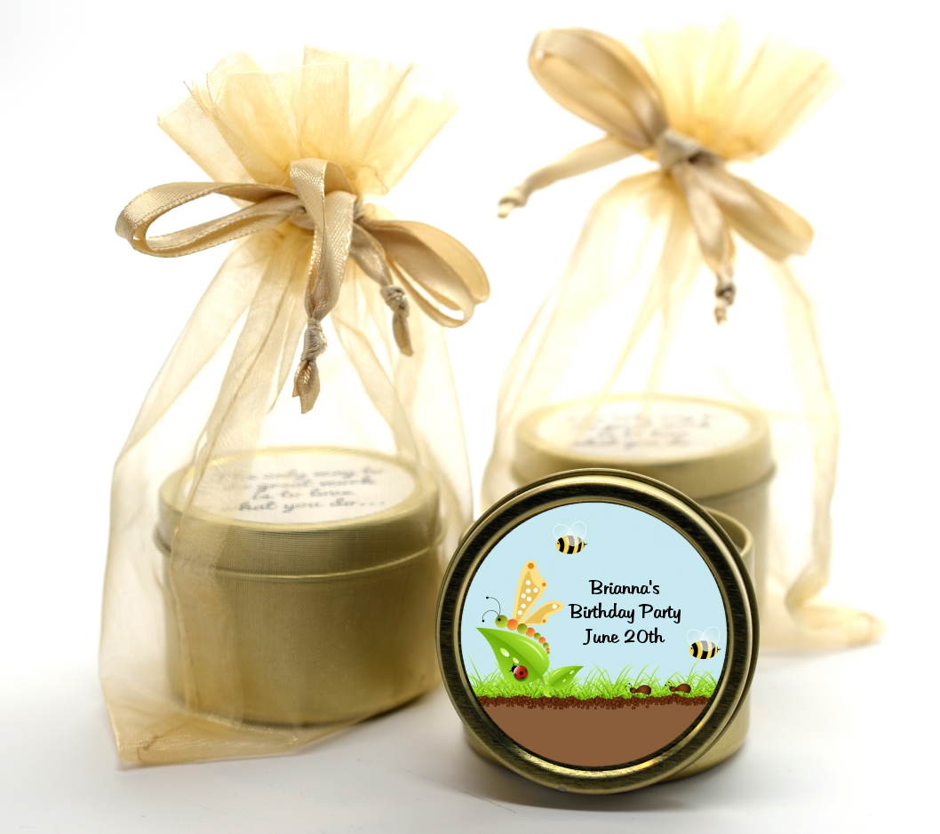 Critters Bugs & Insects - Birthday Party Gold Tin Candle Favors