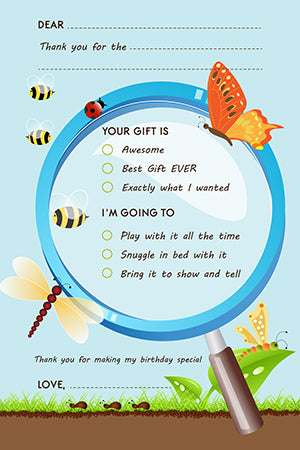 Critters Bugs & Insects - Birthday Party Fill In Thank You Cards