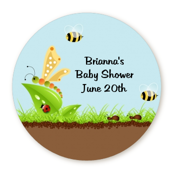 Critters Bugs & Insects - Round Personalized Baby Shower Sticker Labels