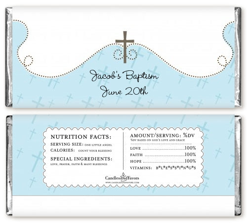 Cross Blue - Personalized Baptism / Christening Candy Bar Wrappers