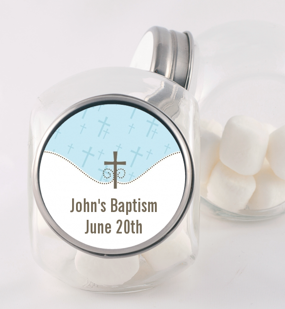 Cross Blue - Personalized Baptism / Christening Candy Jar