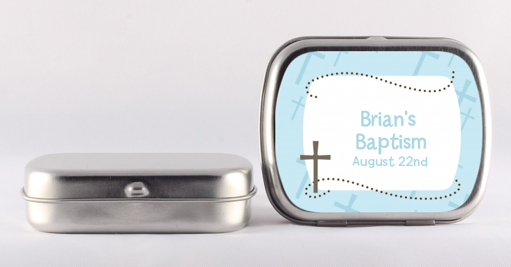 Cross Blue - Personalized Baptism / Christening Mint Tins