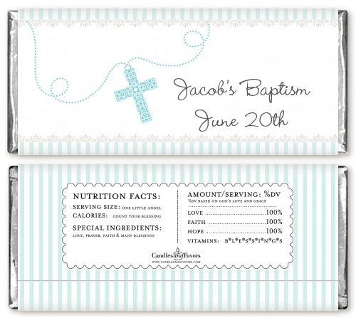 Cross Blue Necklace - Personalized Baptism / Christening Candy Bar Wrappers