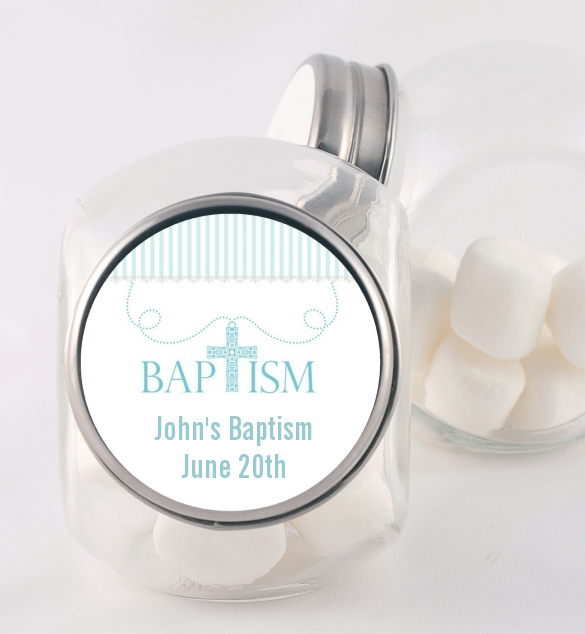 Cross Blue Necklace - Personalized Baptism / Christening Candy Jar