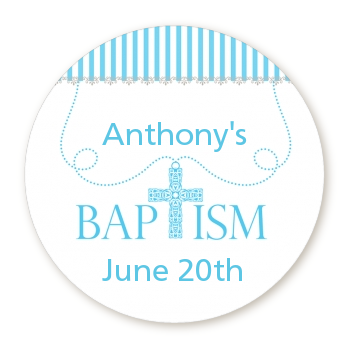 Cross Blue Necklace - Round Personalized Baptism / Christening Sticker Labels
