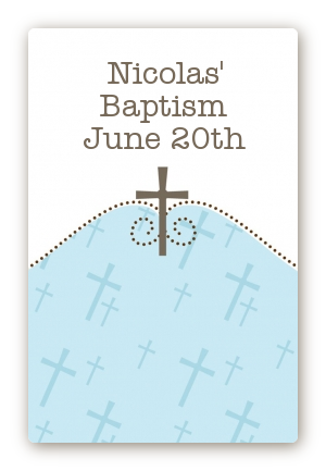 Cross Blue - Custom Large Rectangle Baptism / Christening Sticker/Labels