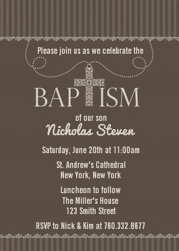 Cross Brown Necklace - Baptism / Christening Invitations