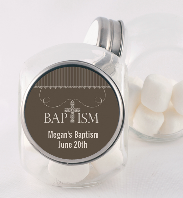 Cross Brown Necklace - Personalized Baptism / Christening Candy Jar