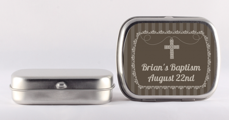 Cross Brown Necklace - Personalized Baptism / Christening Mint Tins
