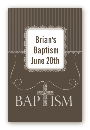 Cross Brown Necklace - Custom Large Rectangle Baptism / Christening Sticker/Labels