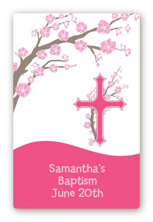 Cross Cherry Blossom - Custom Large Rectangle Baptism / Christening Sticker/Labels