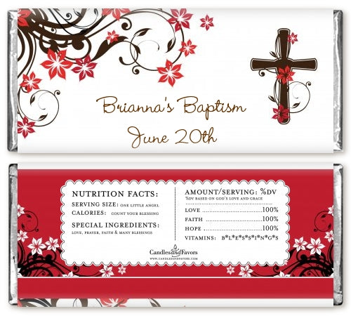 Cross Floral Blossom - Personalized Baptism / Christening Candy Bar Wrappers