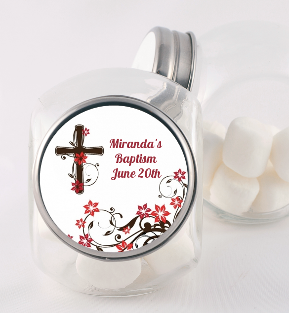 Cross Floral Blossom - Personalized Baptism / Christening Candy Jar