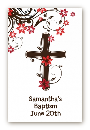Cross Floral Blossom - Custom Large Rectangle Baptism / Christening Sticker/Labels