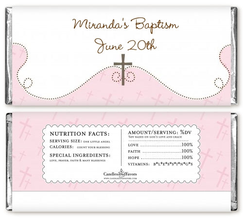 Cross Pink - Personalized Baptism / Christening Candy Bar Wrappers