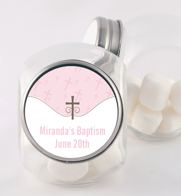 Cross Pink - Personalized Baptism / Christening Candy Jar