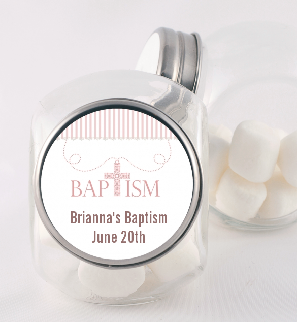 Cross Pink Necklace - Personalized Baptism / Christening Candy Jar