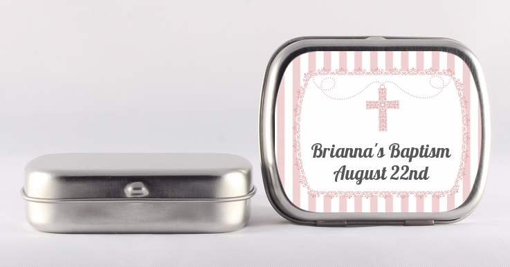 Cross Pink Necklace - Personalized Baptism / Christening Mint Tins