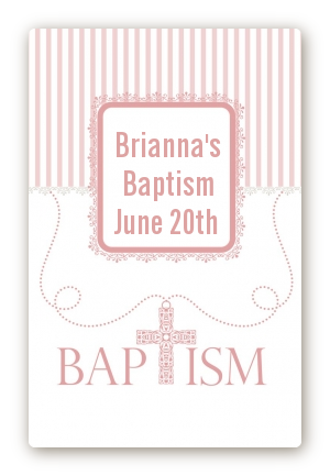 Cross Pink Necklace - Custom Large Rectangle Baptism / Christening Sticker/Labels