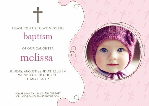 Cross Pink Photo - Baptism / Christening Invitations