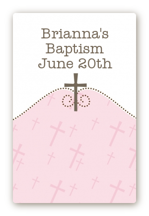 Cross Pink - Custom Large Rectangle Baptism / Christening Sticker/Labels