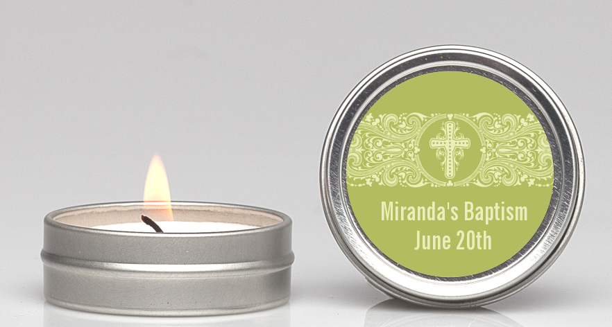 Cross Sage Green - Baptism / Christening Candle Favors