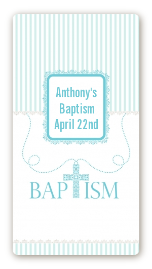 Cross Blue Necklace - Custom Rectangle Baptism / Christening Sticker/Labels