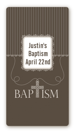 Cross Brown Necklace - Custom Rectangle Baptism / Christening Sticker/Labels