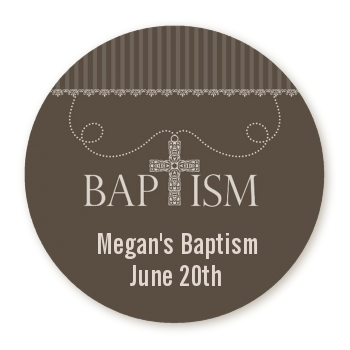 Cross Brown Necklace - Round Personalized Baptism / Christening Sticker Labels