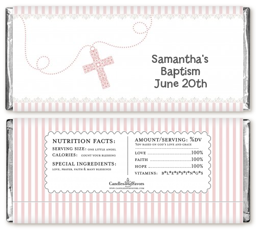 Cross Pink Necklace - Personalized Baptism / Christening Candy Bar Wrappers