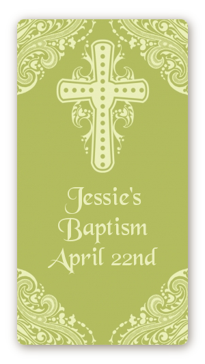 Cross Sage Green - Custom Rectangle Baptism / Christening Sticker/Labels