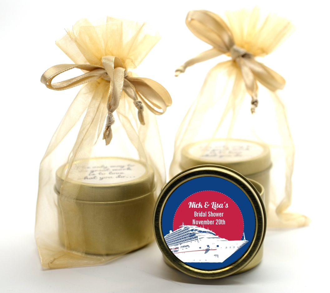 Cruise Ship - Bridal Shower Gold Tin Candle Favors
