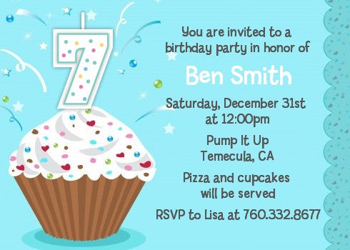 Cupcake Boy - Birthday Party Invitations