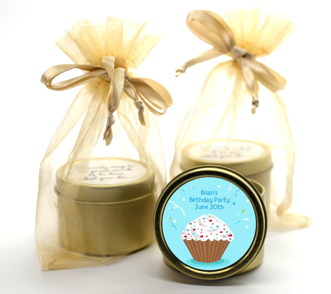 Cupcake Boy - Birthday Party Gold Tin Candle Favors