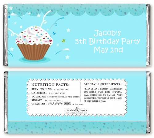 Cupcake Boy - Personalized Birthday Party Candy Bar Wrappers