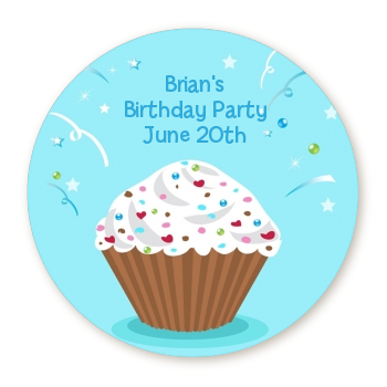 Cupcake Boy - Round Personalized Birthday Party Sticker Labels