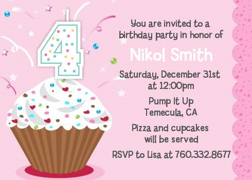 Cupcake Girl - Birthday Party Invitations