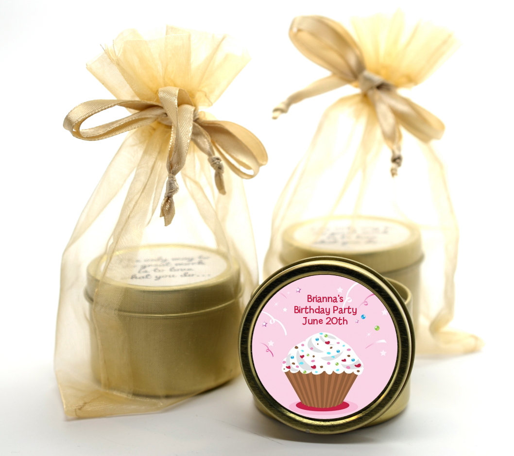 Cupcake Girl - Birthday Party Gold Tin Candle Favors