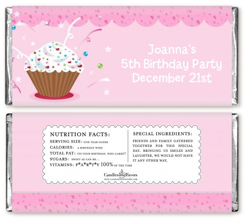 Cupcake Girl - Personalized Birthday Party Candy Bar Wrappers