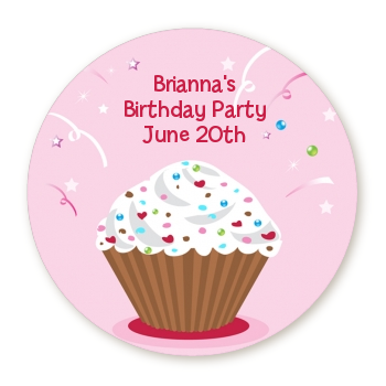 Cupcake Girl - Round Personalized Birthday Party Sticker Labels