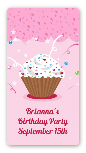 Cupcake Girl - Custom Rectangle Birthday Party Sticker/Labels