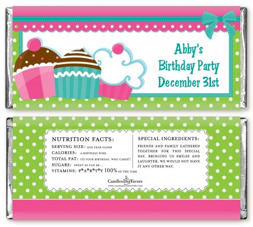 Cupcake Trio - Personalized Birthday Party Candy Bar Wrappers