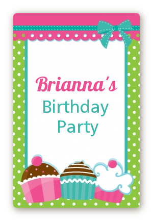 Cupcake Trio - Custom Large Rectangle Birthday Party Sticker/Labels