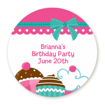 Cupcake Trio - Round Personalized Birthday Party Sticker Labels