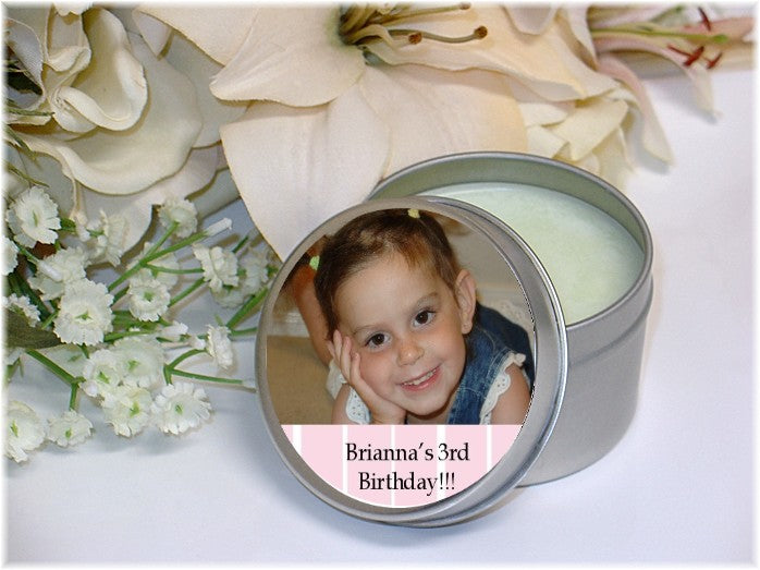 Custom Photo Soy Candle Tins Travel Size - Bridal Shower Candle Favors
