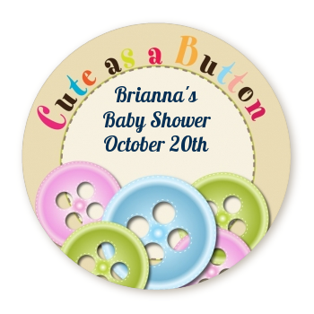 Cute As a Button - Round Personalized Baby Shower Sticker Labels
