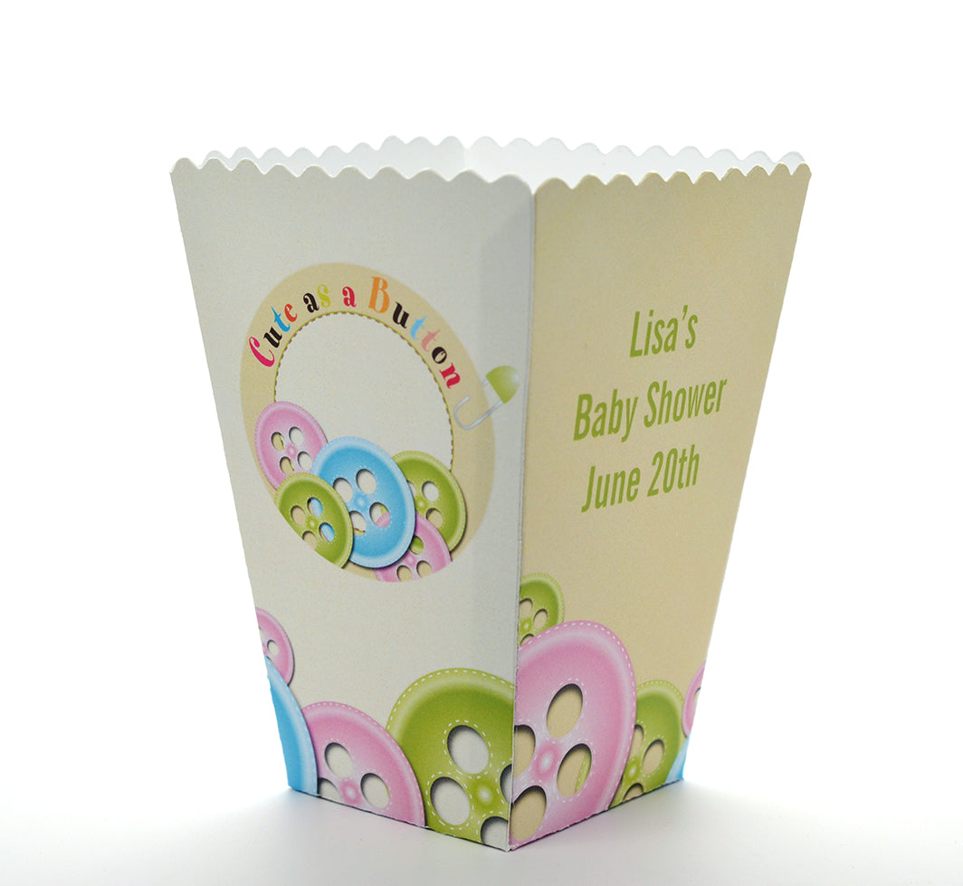 Cute As a Button - Personalized Baby Shower Popcorn Boxes
