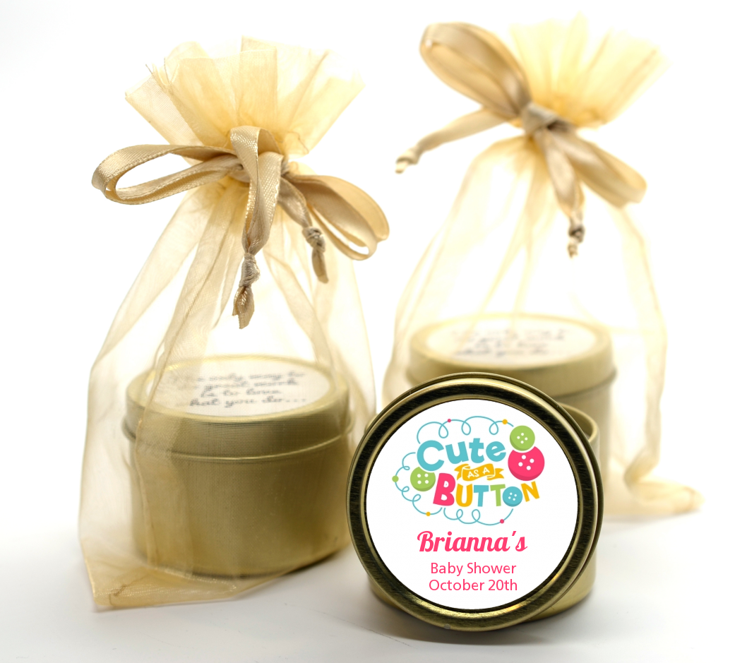 Cute As Buttons - Baby Shower Gold Tin Candle Favors
